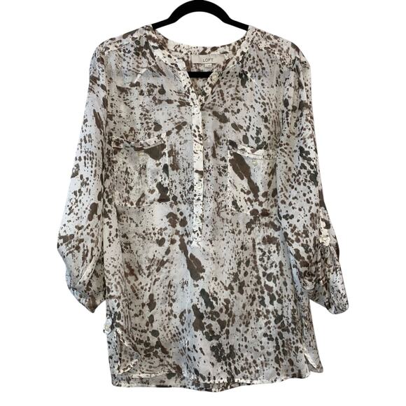 Loft Sheer Cream & Brown Splattered Blouse - Picture 1 of 6